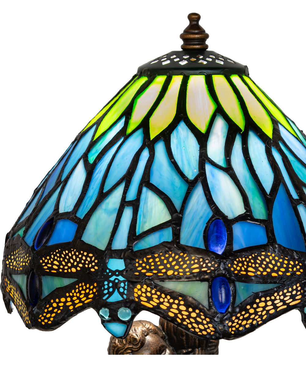 12" High Tiffany Hanginghead Dragonfly Cherub Accent Lamp