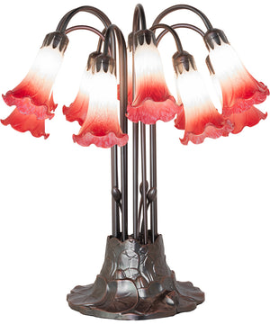 24" High Pink/White Tiffany Pond Lily 12 Light Table Lamp
