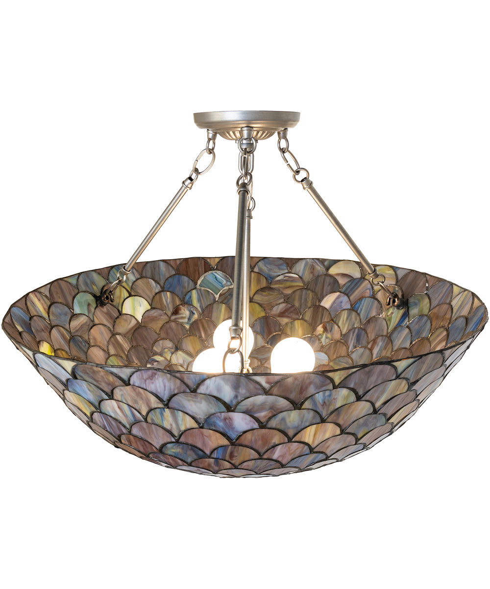 24" Wide Tiffany Fishscale Inverted Semi-Flushmount