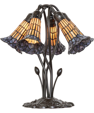 16" High Stained Tiffany Glass Pond Lily 5 Light Table Lamp Honey/Purple