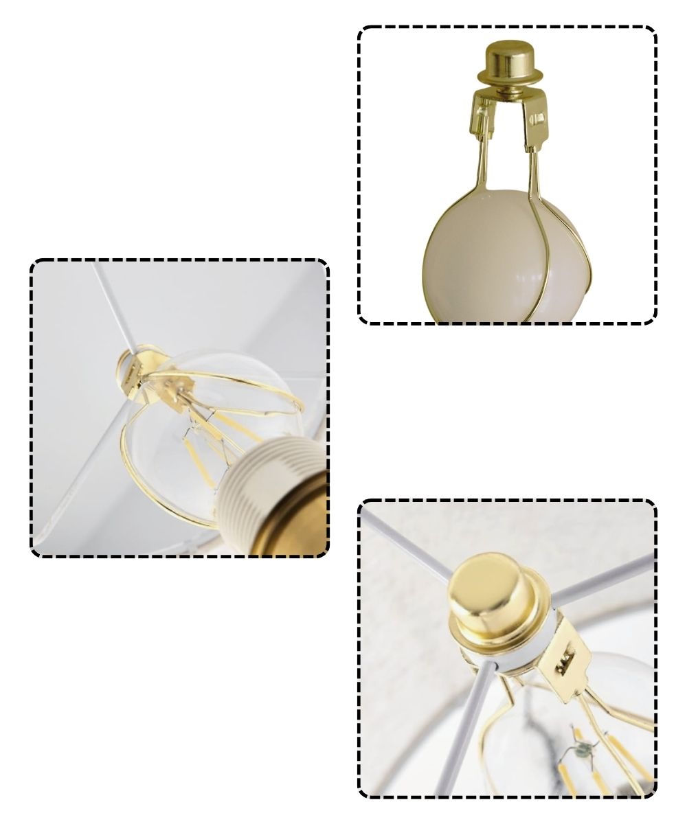 2 Pack Polished Brass Clip-On Medium-Base Harp Fitter Adapter with Finial Cap