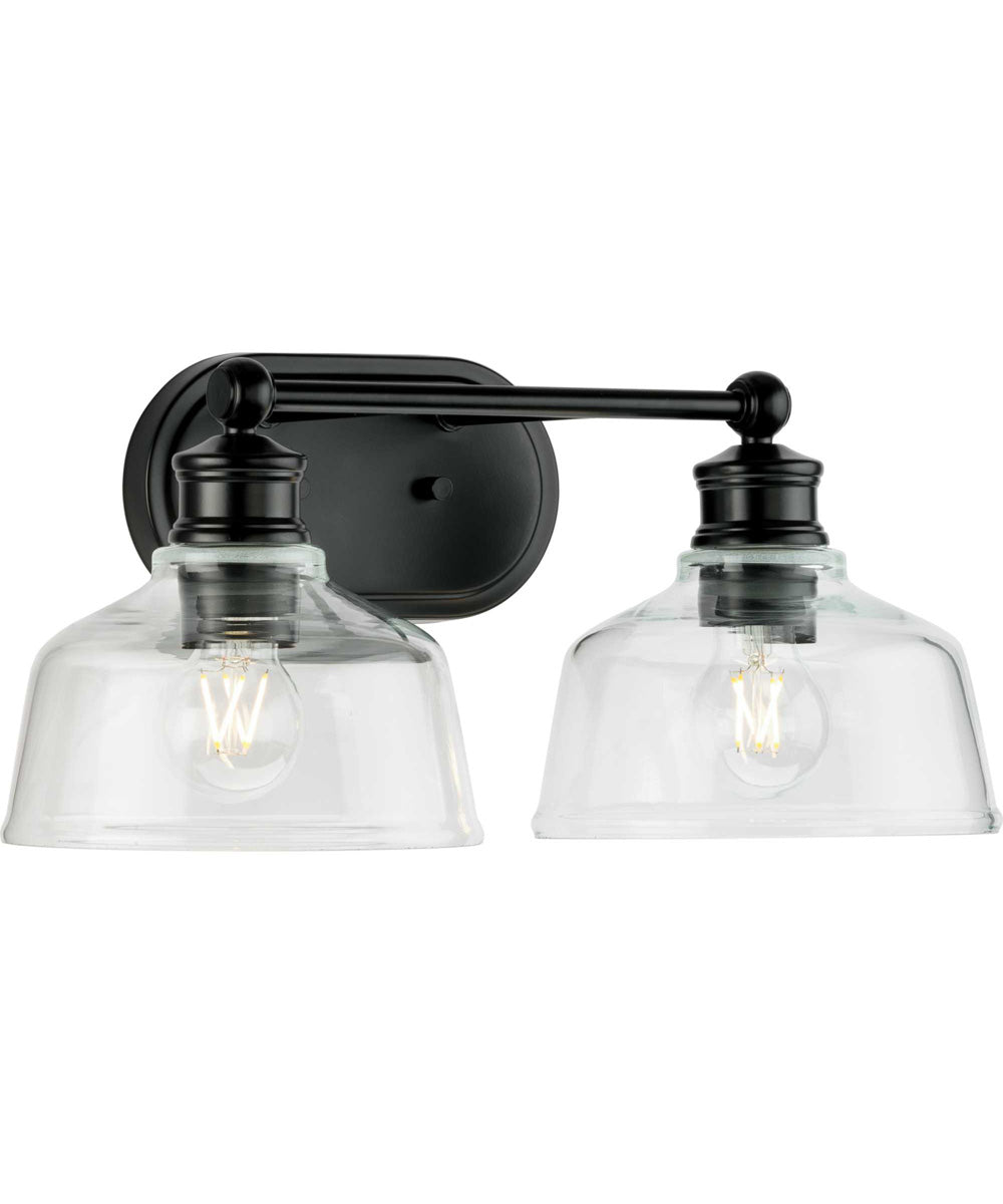 Singleton 2-Light 17" Farmhouse Vanity Light with Clear Glass Shades Matte Black
