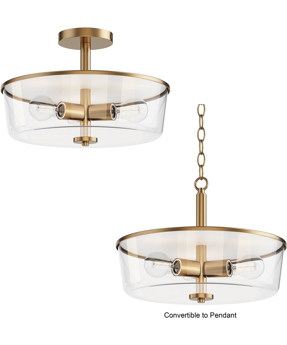 Fuller 3-Light Semi Flush/Pendant Convertible Natural Aged Brass