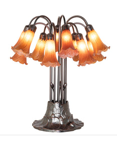 24" High Amber Tiffany Pond Lily 12 Light Table Lamp