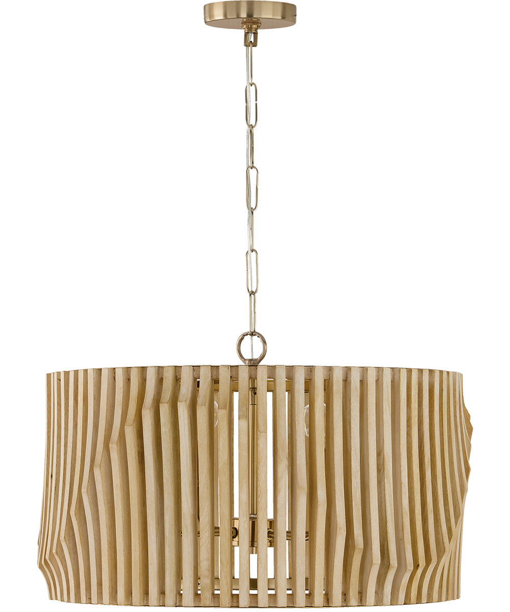 Archer 4-Light Pendant Blonde Wood and Matte Brass