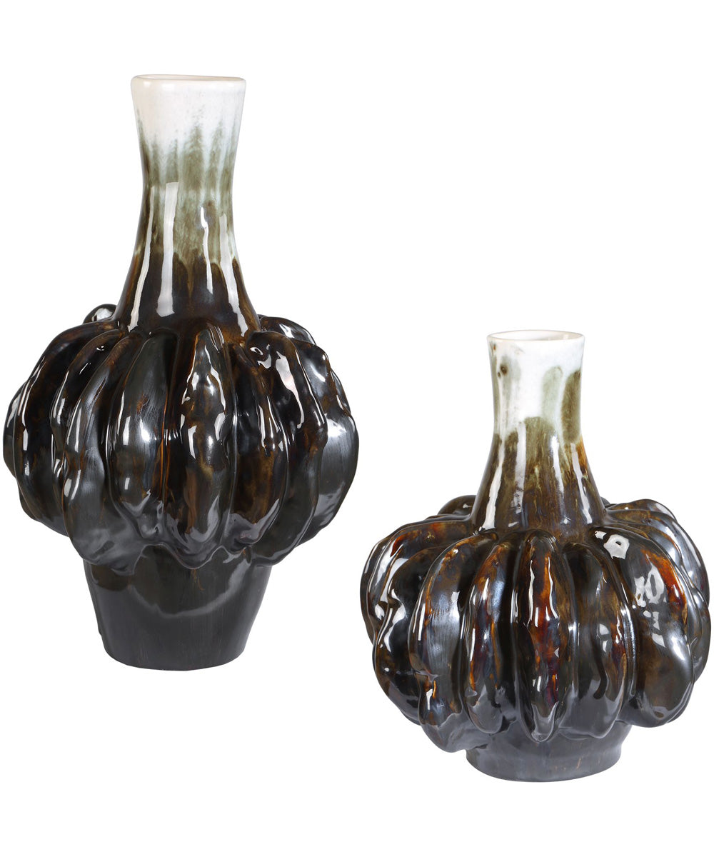 Umbrian White & Brown Gourd Vases Set of 2