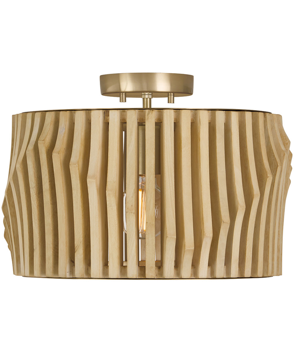 Archer 1-Light Semi-Flush Blonde Wood and Matte Brass