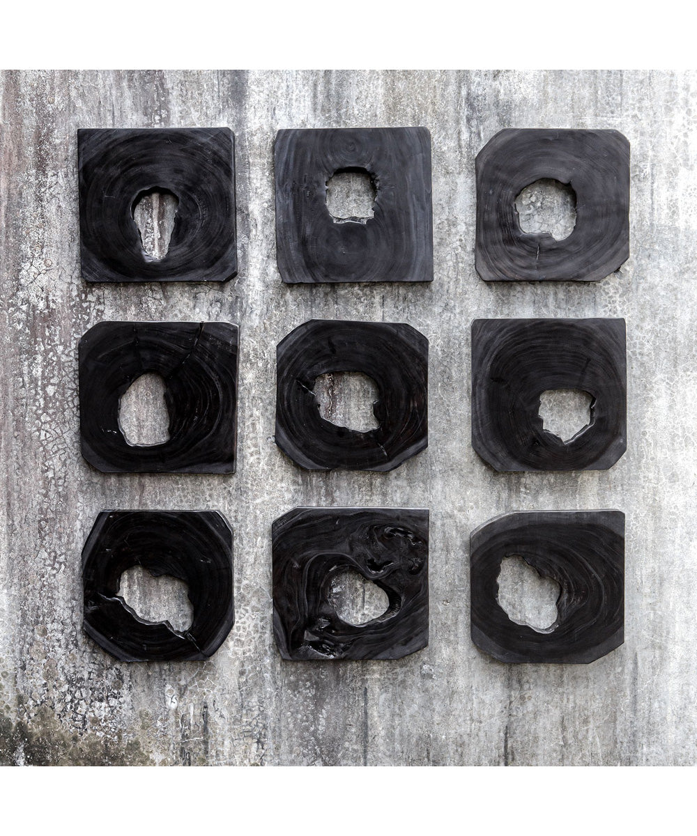 Bahati Ebony Wood Wall Art, Set of 9