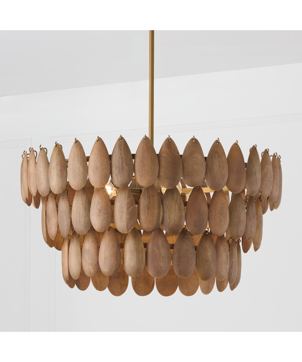 Ravi 4-Light Pendant Light Wood and Patinaed Brass