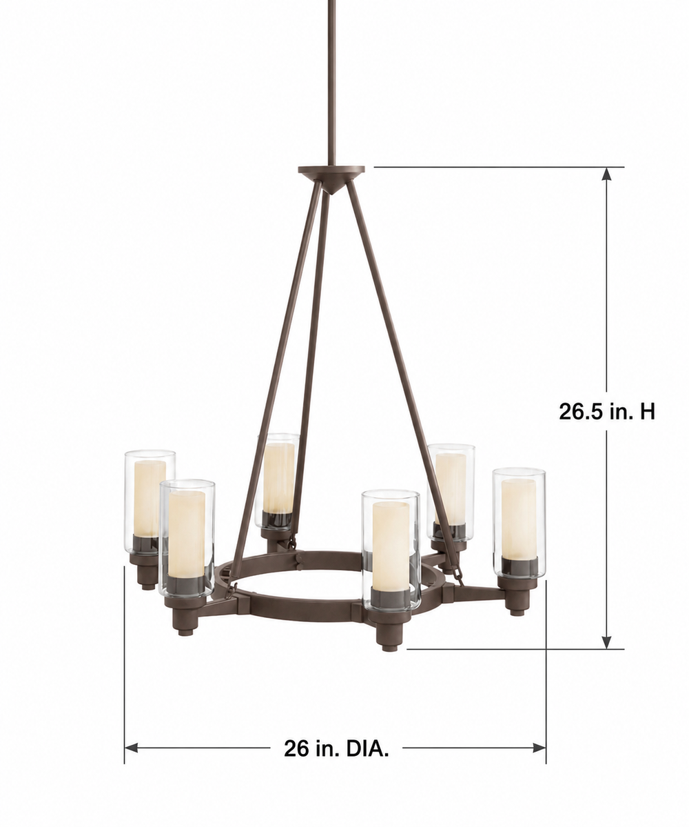 26"w Circolo 6-Light Chandelier Light Olde Bronze Finish with Dual Clear + Umber Glass Shades