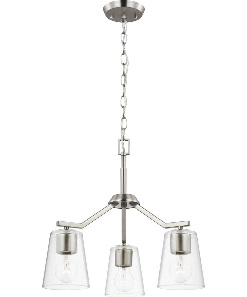 Vertex 3-Light Clear Glass Convertible Chandelier Brushed Nickel