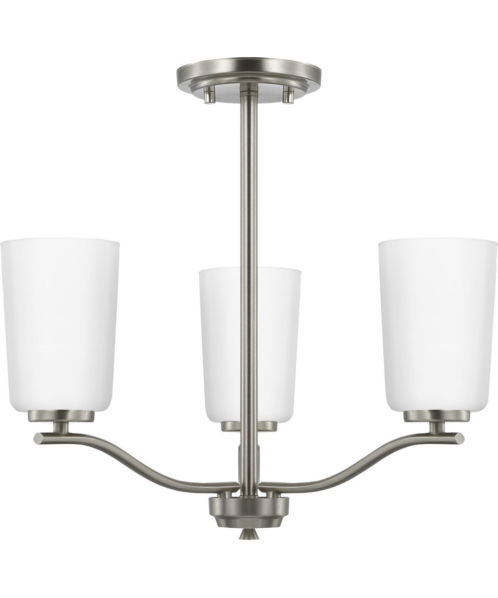 Adley 3-Light Etched White Glass Semi-Flush Convertible Light Brushed Nickel