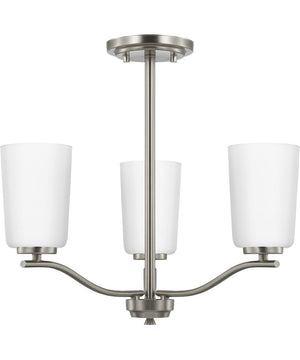 Adley 3-Light Etched White Glass Semi-Flush Convertible Light Brushed Nickel