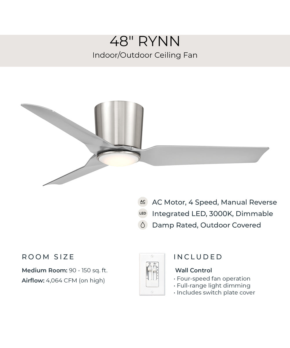 Rynn 48-in. 3-Blade Flush Mount Modern LED Ceiling Fan Brushed Nickel
