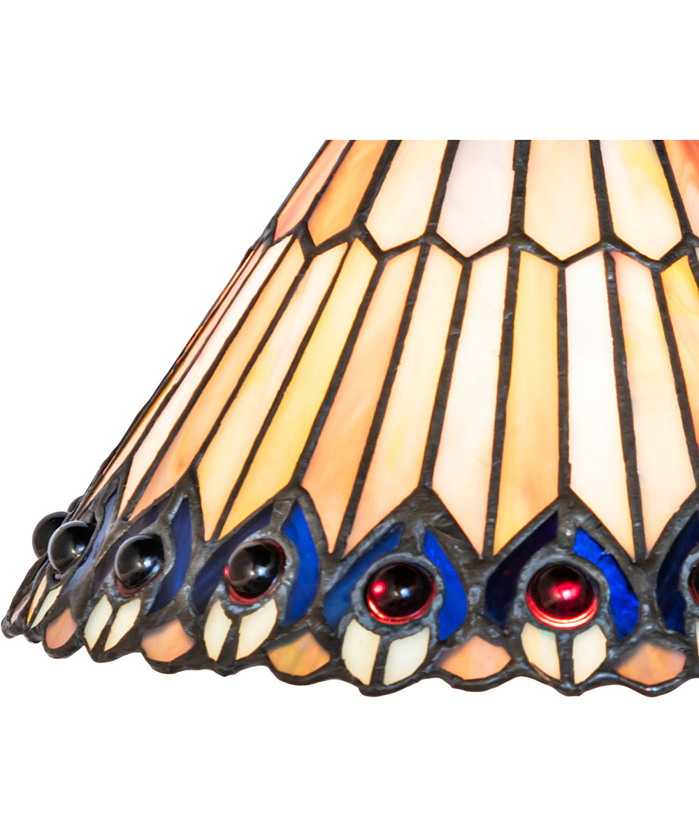 8" Wide Tiffany Jeweled Peacock Flushmount