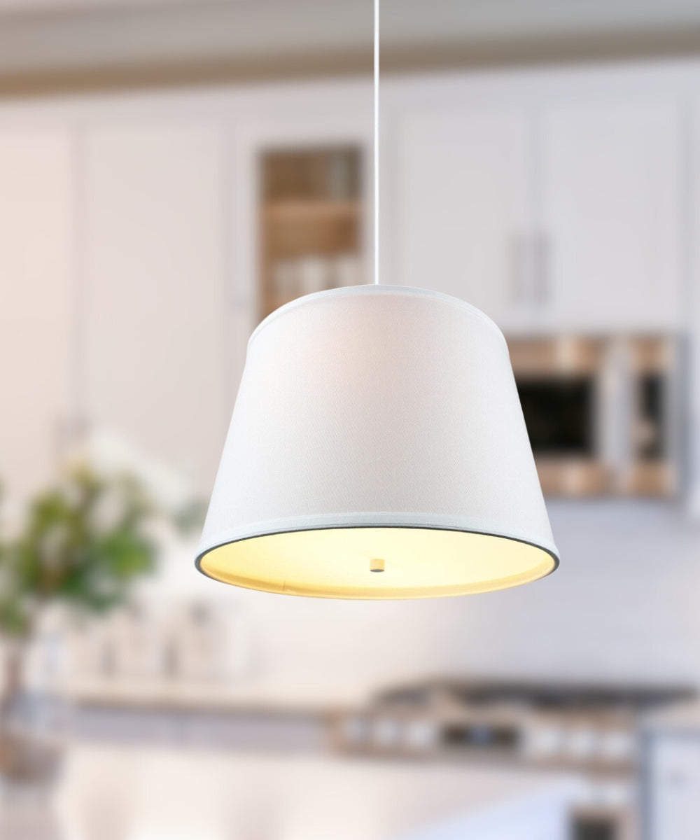 16" W 2 Light Pendant White Shade with Diffuser, White Cord