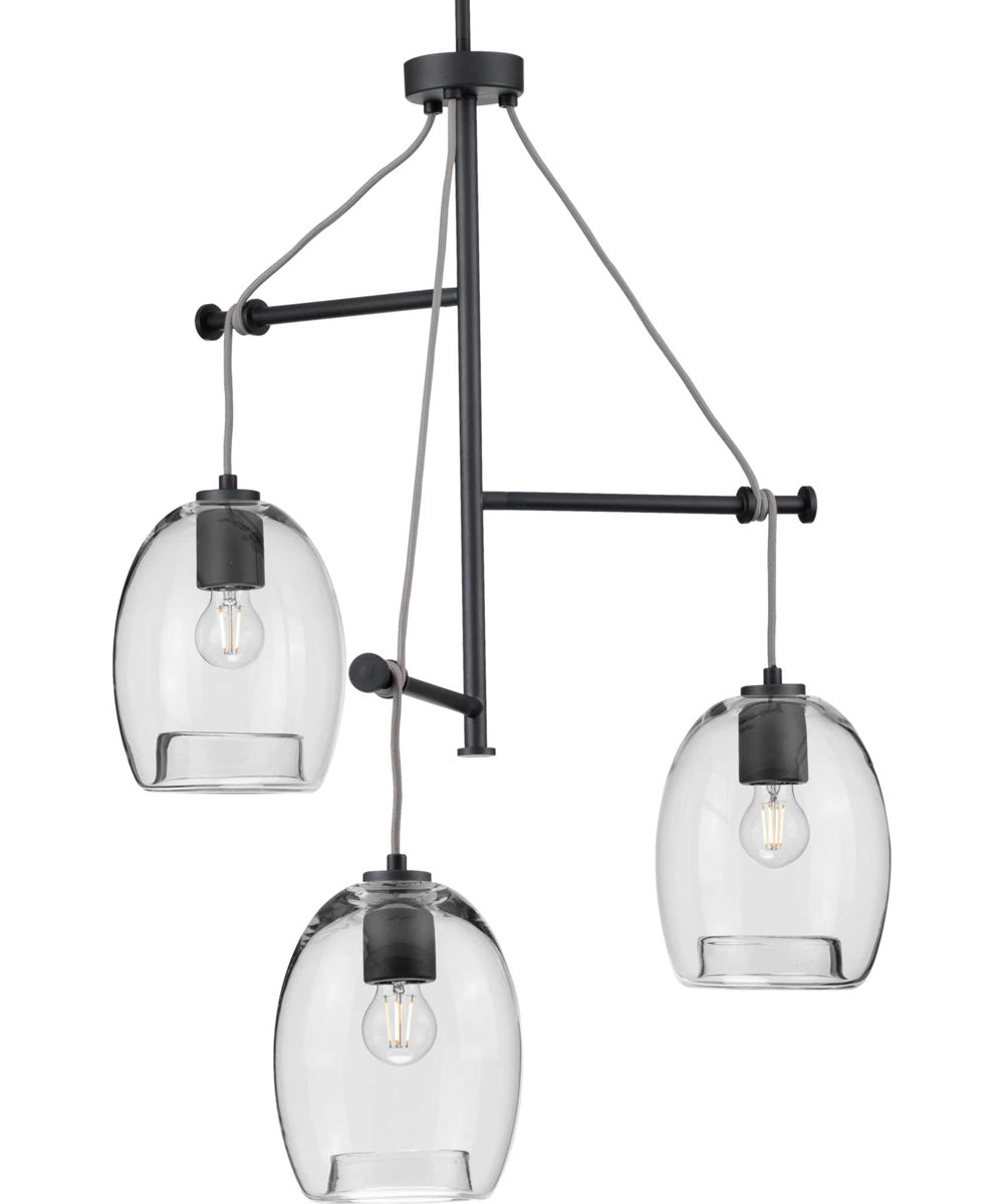 Caisson 3-Light Clear Glass Global Pendant Light Graphite
