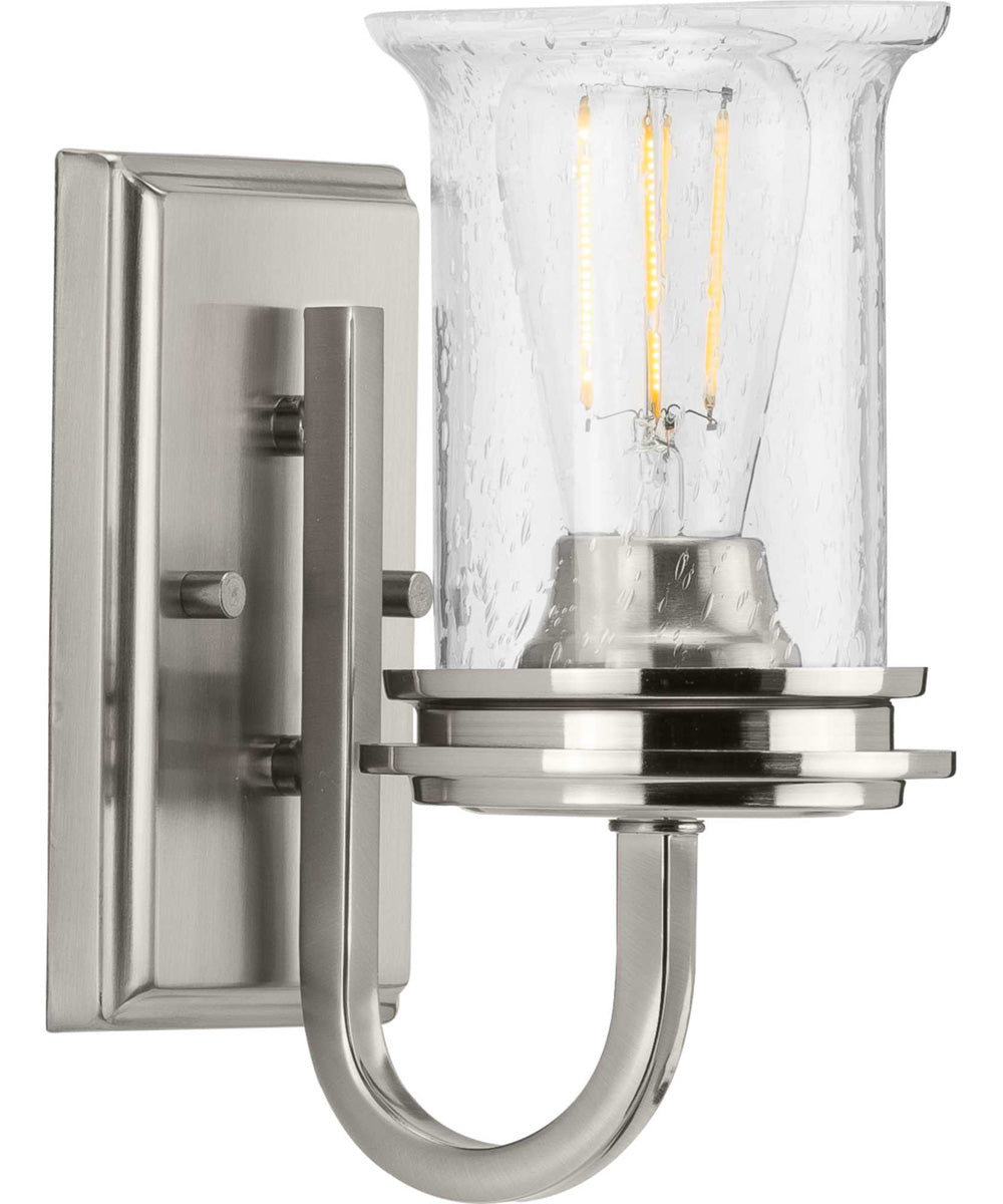 Winslett 1-Light Clear Seeded Glass Coastal Bath Vanity Light Brushed Nickel