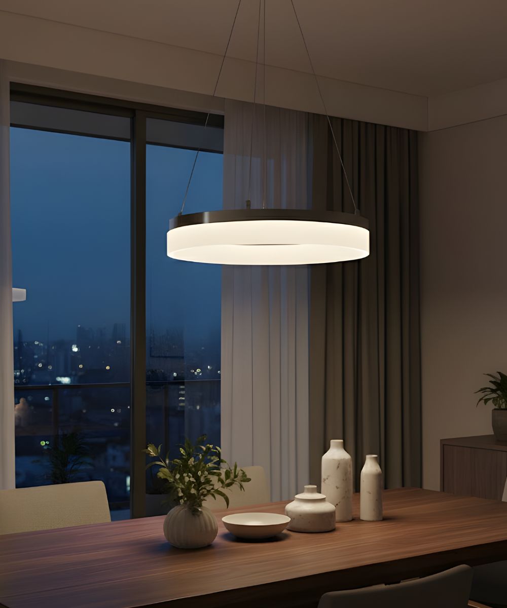 Edge-Lit 16"W 1-Light Round LED Ribbon Chandelier Light Fixture Brushed Nickel Finish