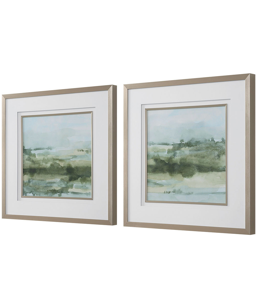 Soft Sage Abstract Landscape Prints Set of 2