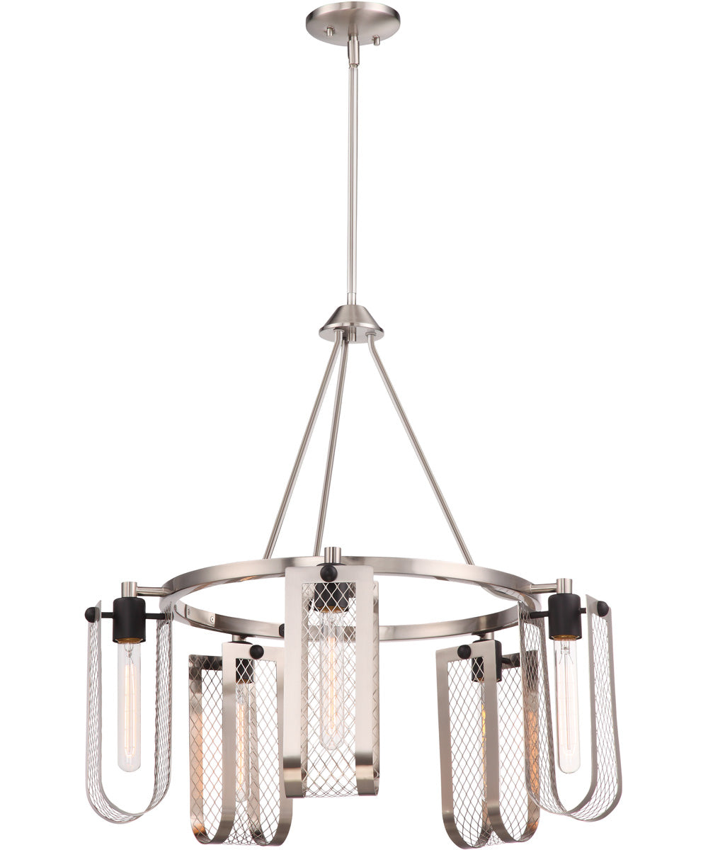 27"W Bandit 5-Light Chandelier Brushed Nickel / Black Accents