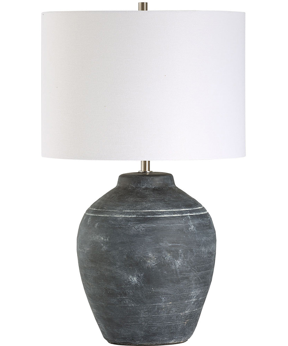 Ceramic Table Lamp in Weathered Black with White Linen