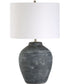 Ceramic Table Lamp in Weathered Black with White Linen