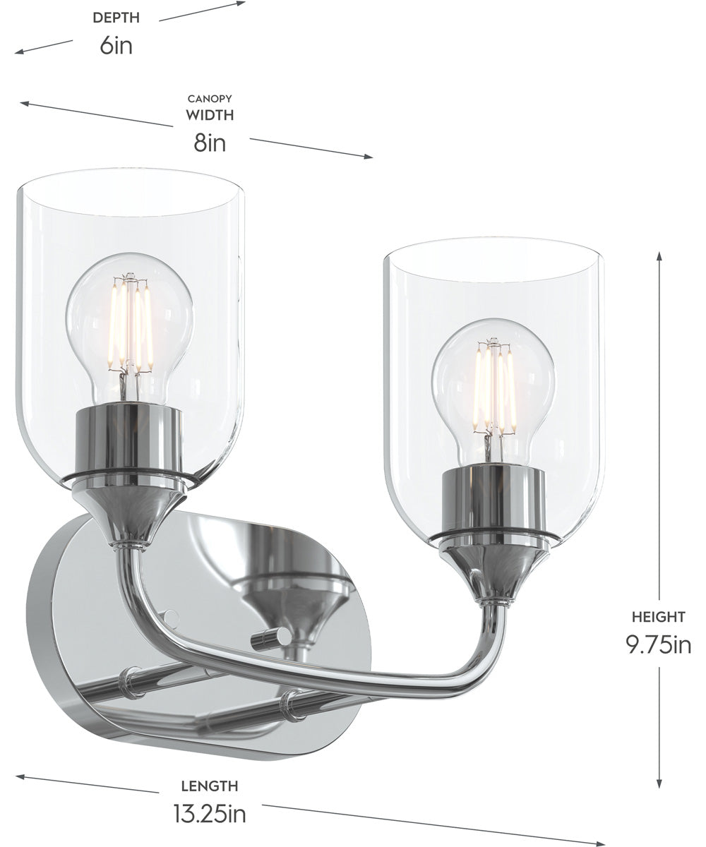 Ilia 2-Light Bath Vanity with Clear Glass Shade Polished Chrome