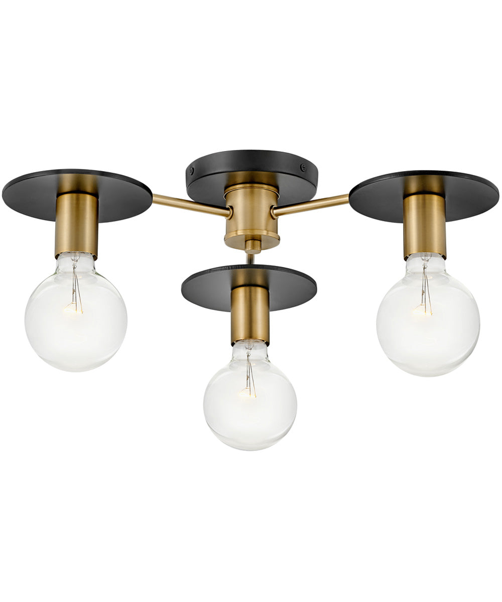 Bobbie 3-Light Medium Three Light Semi-Flush Mount in Lacquered Brass