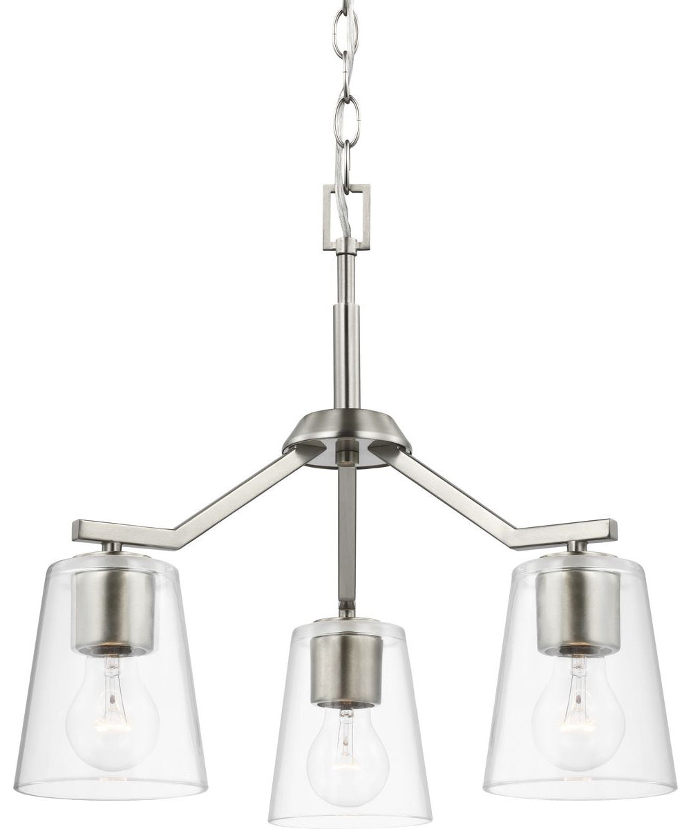 Vertex 3-Light Clear Glass Convertible Chandelier Brushed Nickel