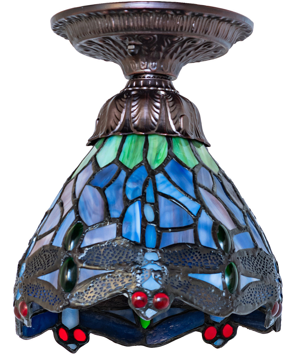 7" Wide Tiffany Hanginghead Dragonfly Flushmount Light