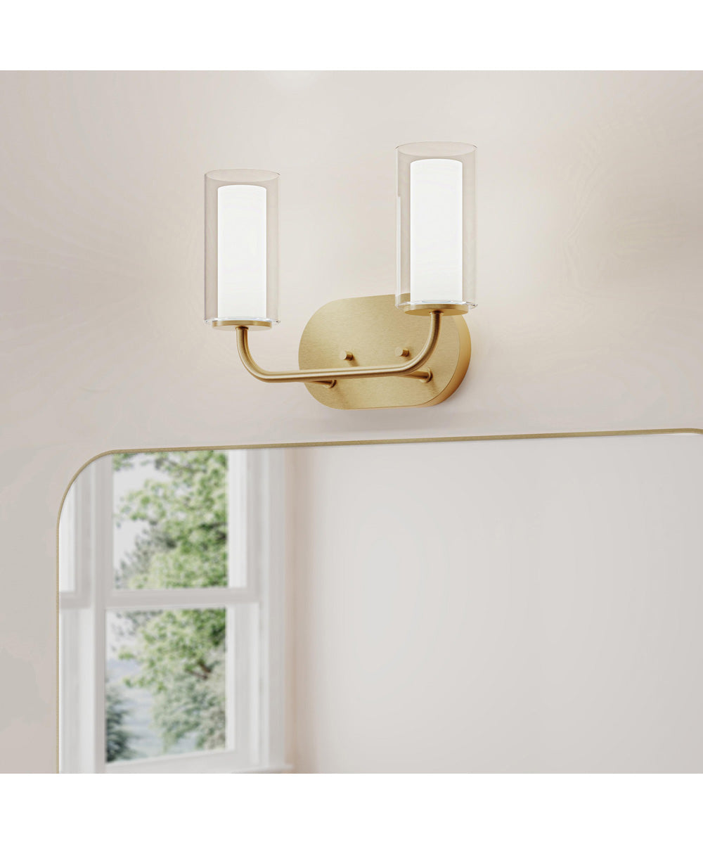 Mack 2-Light Vanity Light with Layered Glass Shades Brushed Gold