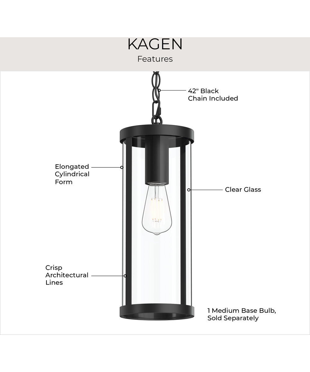 Kagen Outdoor Pendant Light with Clear Glass Panels Matte Black