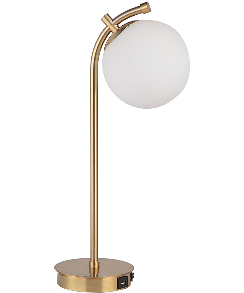 Modern Desk Lamp with White Glass Globe and USB Port