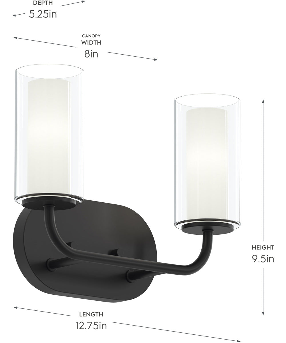 Mack 2-Light Vanity Light with Layered Glass Shades Matte Black