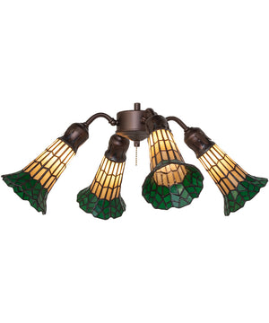 19" Wide Stained Tiffany Glass Pond Lily 4 Light Fan Light Honey/Kelly Green