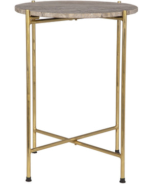Accent Table with Gold Frame and Dark Travertine Marble
