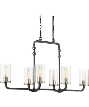 38"W Sherwood 6-Light Pendant Iron Black / Brushed Nickel Accents