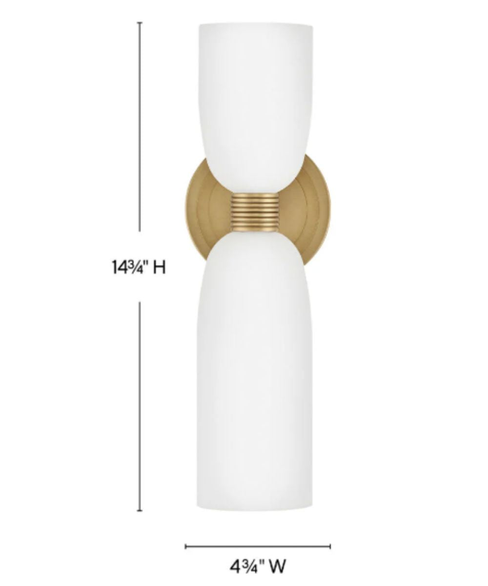Tallulah 2-Light Medium Two Light Sconce in Lacquered Brass