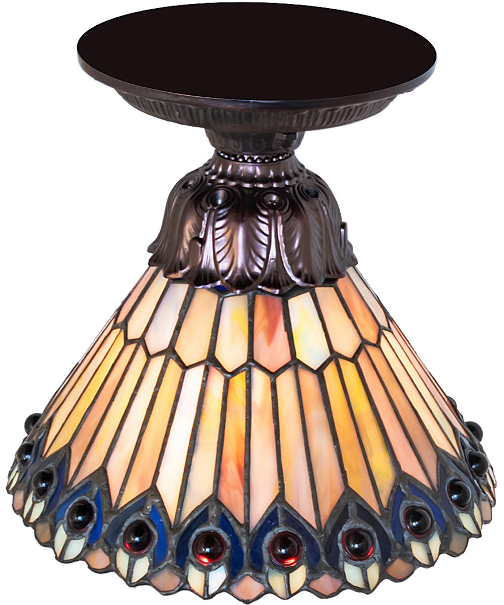 8" Wide Tiffany Jeweled Peacock Flushmount