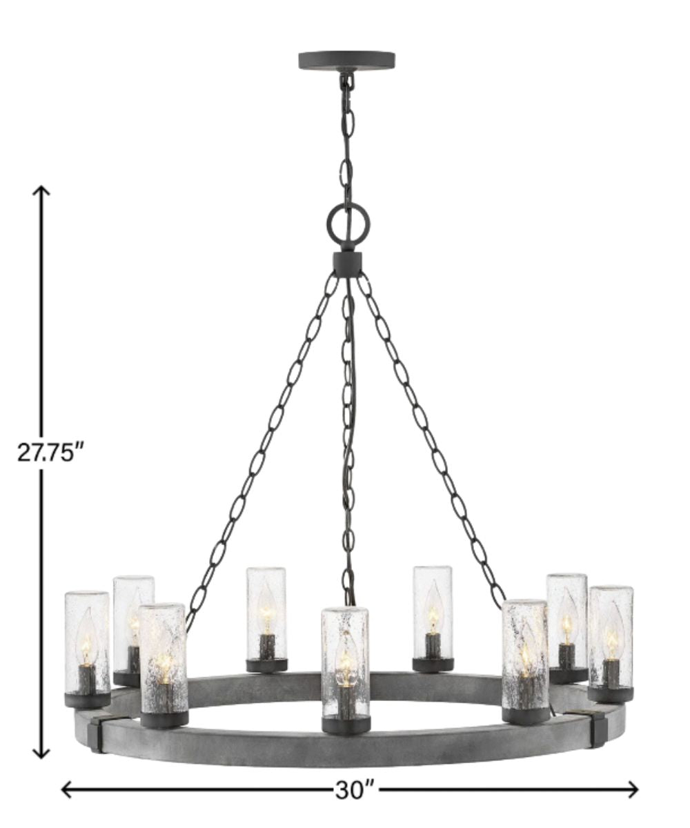Sawyer 9-Light Large Outdoor Single Tier in Aged Zinc