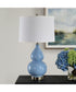 Ceramic Gourd Table Lamp in Powder Blue with White Linen