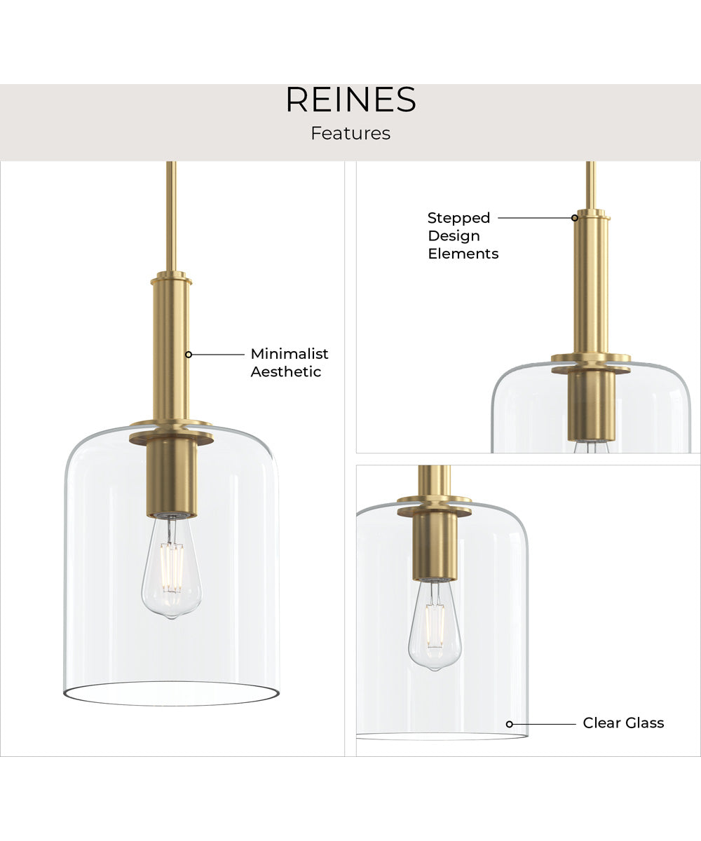 Reines 1-Light Pendant with Clear Glass Shade Brushed Gold