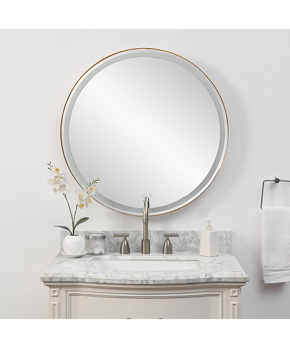 Crofton Lighted Brass Round Mirror