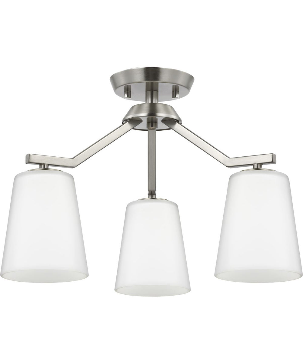 Vertex 3-Light Etched White Convertible Chandelier Brushed Nickel