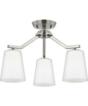 Vertex 3-Light Etched White Convertible Chandelier Brushed Nickel
