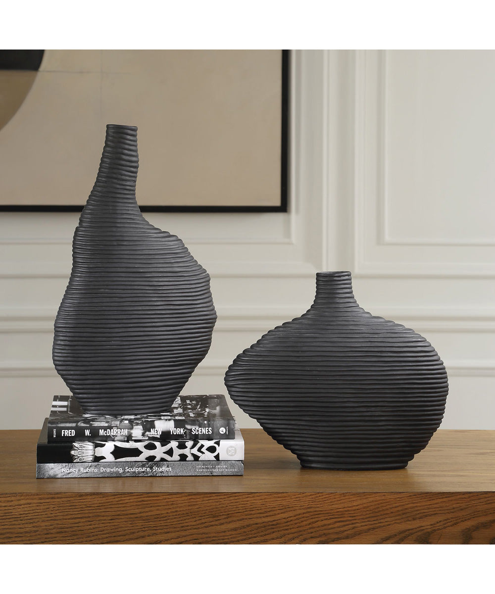 Duostacked Black Vases Set of 2