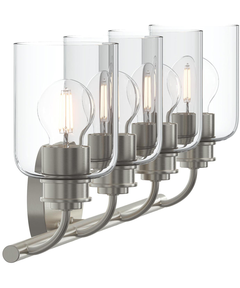 Reines 4-Light Bath Vanity with Clear Glass Shades Brushed Nickel