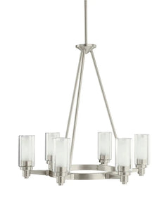 26"w Circolo 6-Light Circular Chandelier Light Brushed Nickel Finish, Clear Etched Glass Shades