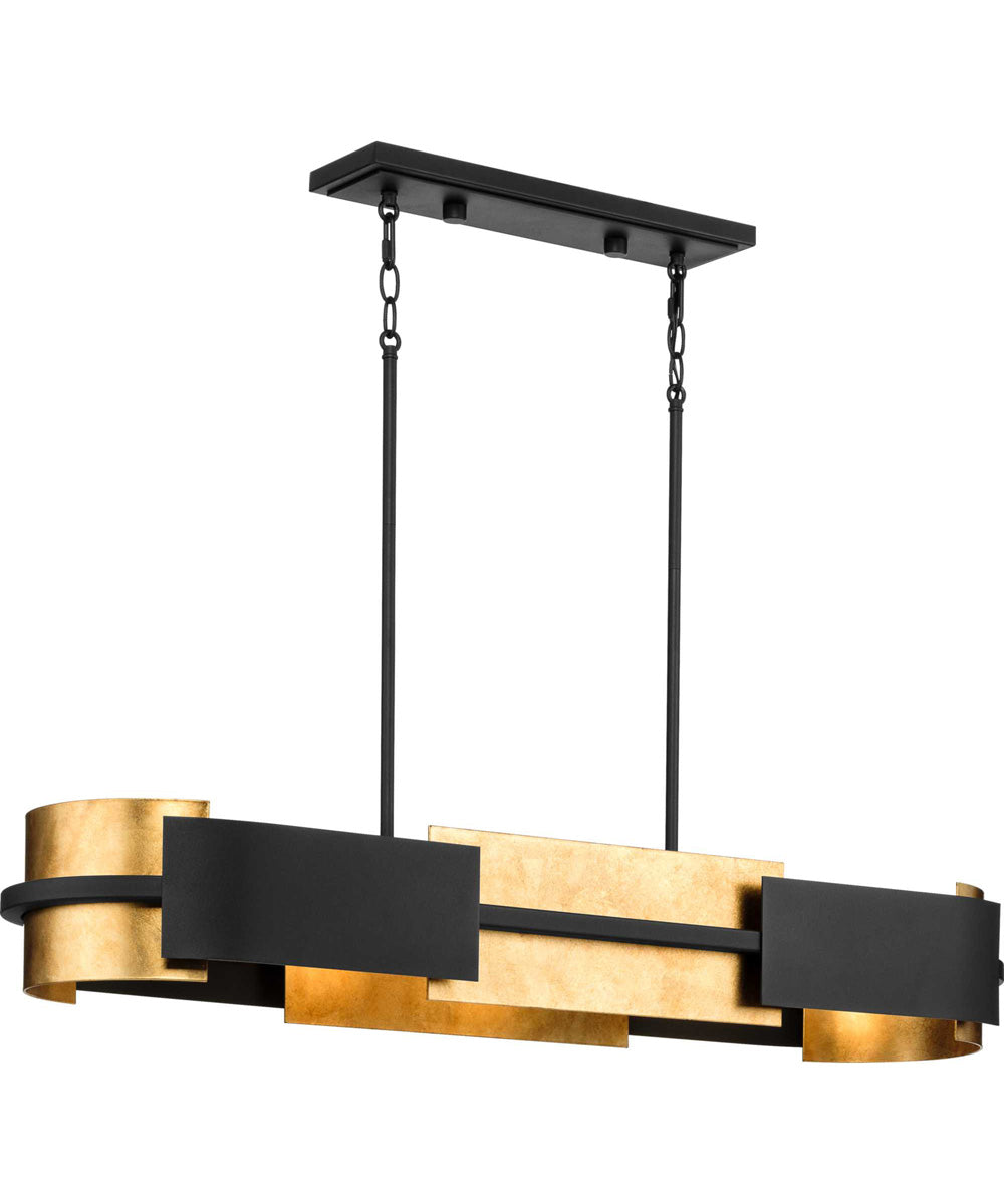 Lowery 4-Light Industrial Luxe Linear Chandelier with Distressed Gold Leaf Accent Textured Black